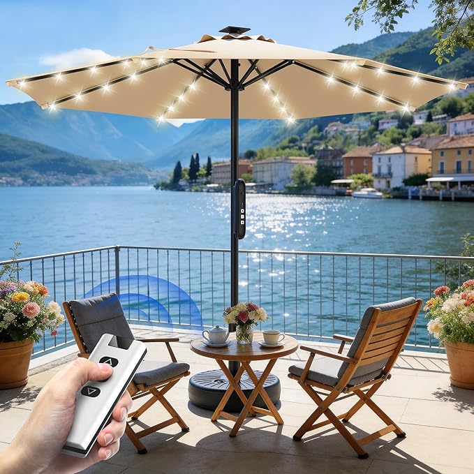 HOMSHADE Outdoor Patio Umbrella - Market Table Pool Deck Umbrella with Push Button Tilt, Crank, UPF50+ UV Protection and Sturdy Ribs, 3-Year Fade Resistance, 220GSM Solution-Dyed Fabric (No base)