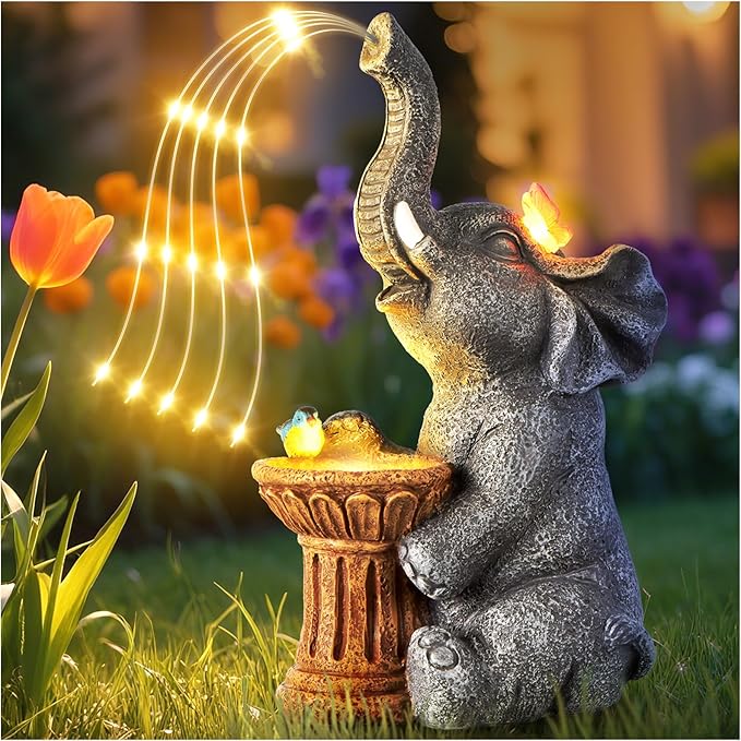 Elephant Statue Garden Decor- Outdoor Decoration with Solar Powered LED Lights, Valentine's Day for Women, Garden Gifts for Mom, Decorations for Courtyard, Patio, Lawn, Yard