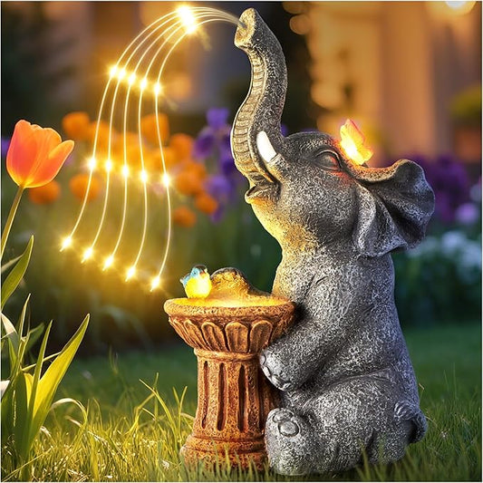 Elephant Statue Garden Decor- Outdoor Decoration with Solar Powered LED Lights, Valentine's Day for Women, Garden Gifts for Mom, Decorations for Courtyard, Patio, Lawn, Yard