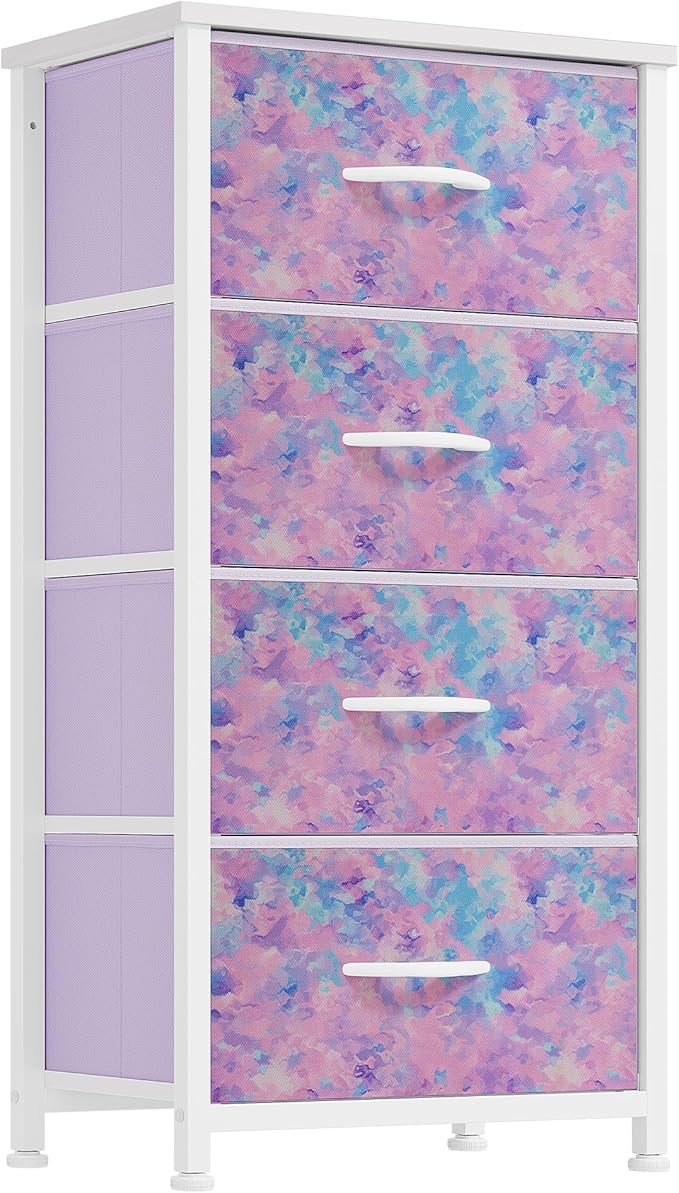 YITAHOME Purple Dresser with 4 Drawers - Storage Tower Unit, Dresser for Bedroom, Living Room, Closets - Sturdy Steel Frame, Wooden Top & Easy Pull Fabric Bins