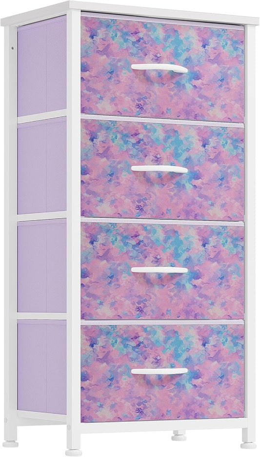 YITAHOME Purple Dresser with 4 Drawers - Storage Tower Unit, Dresser for Bedroom, Living Room, Closets - Sturdy Steel Frame, Wooden Top & Easy Pull Fabric Bins