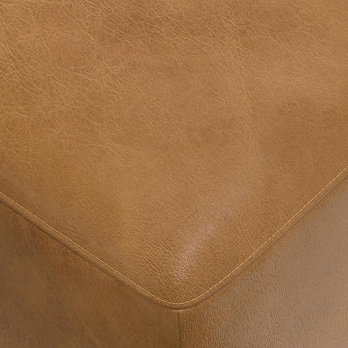 SIMPLIHOME Rex Ottoman - 34 inch Wide Upholstered Genuine Leather Square Ottoman in Sienna, Modern Bench for Living Room or Bedroom with High-Density Cushion, Assembled