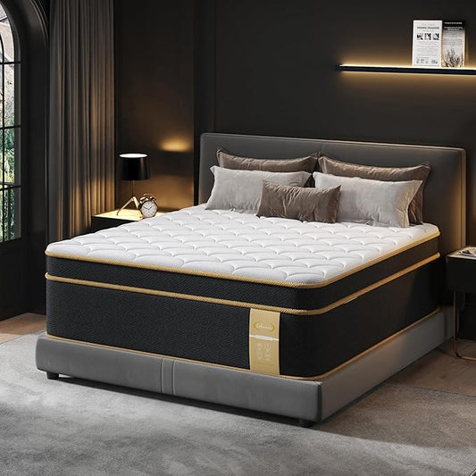 King Size Mattress [New Version], 16 Inch Gel Memory Foam Hybrid Mattress King Bed in a Box, Pressure & Pain Relief, CertiPUR-US, Medium Feel, Individual Pocket Spring, Edge Support
