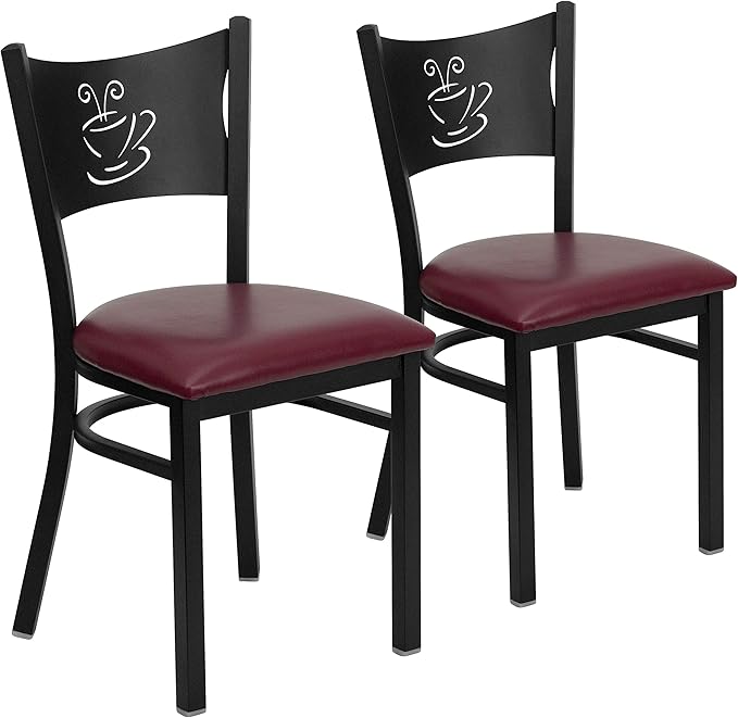 Flash Furniture 2 Pk. HERCULES Series Black Coffee Back Metal Restaurant Chair - Burgundy Vinyl Seat