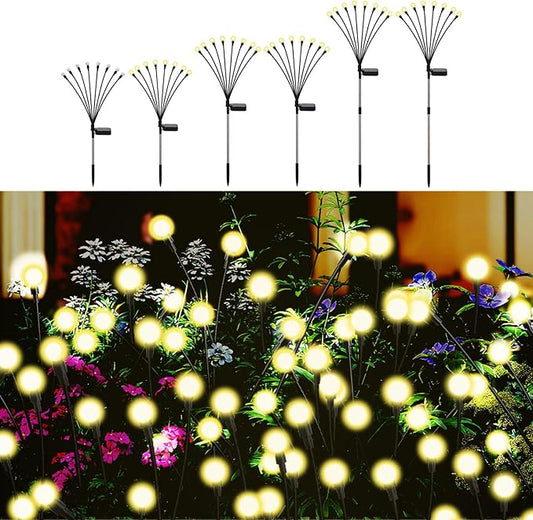Swaying Solar Firefly Lights Outdoor, 8 Modes 800mAh Firefly Swaying Solar Garden Lights Waterproof for Outside Yard Patio Pathway Christmas Garden Decor Warm White(6 Pack)