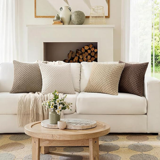 MIULEE Boho Brown Decorative Throw Pillow Covers for Couch Sofa Living Room Set of 4 Rustic Cushion Covers Neutral Farmhouse Corduroy Pillowcases Home Decor 18x18 Inch Brown Gradient Series