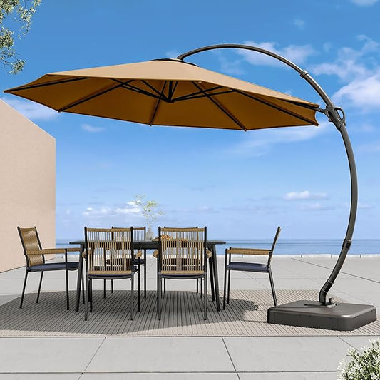 LAUSAINT HOME Outdoor Patio Umbrella with Base included, Deluxe Curvy Cantilever Umbrella Heavy Duty Offset Hanging Umbrella