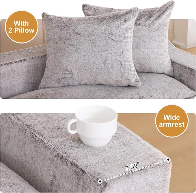 61" Convertible Sofa Bed Loveseat, Memory Foam Boneless Floor Couch with Removable Faux Fur Cover, Tri-folding Compact Full-size Sleeper for Small Living Room, Playroom, Guest Room, RV (White-Coffee) | Convertible Sofa Bed, Premium Memory Foam, Ergonom...