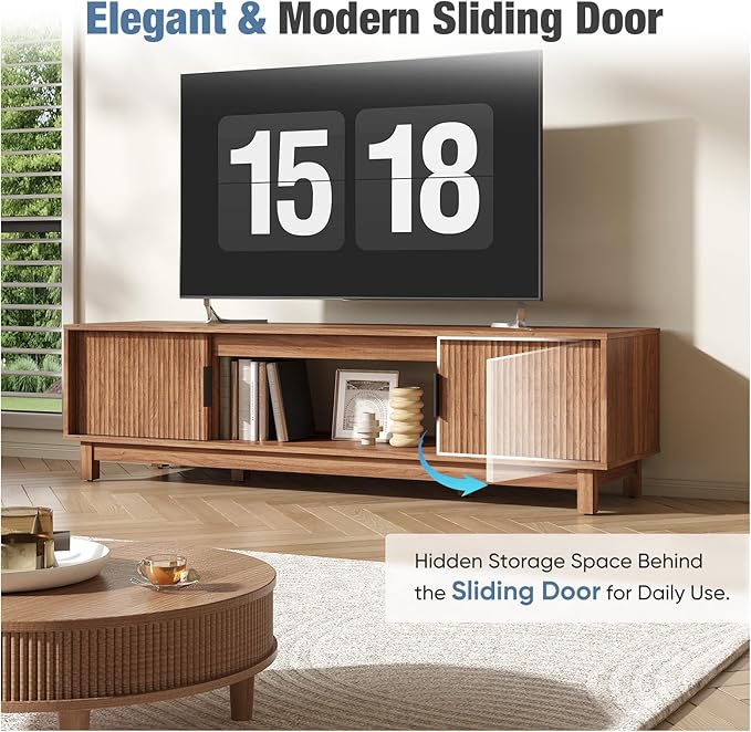 DUMOS 58" Mid Century Modern TV Stand, Mocha Brown Wood Entertainment Center with Storage Cabinets, Media Console Table with Straight Legs & Cable Management for Living Room, Bedroom, Office