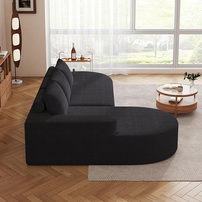 108.5" Curved Boneless Modular Sectional Sofa, Comfy Upholstered Memory Foam L-Shaped Corner Couch, High-Density Foam Cloud Sofa with Extra Wide Chaise for Living Room | Deep Seat, Wider Armrest, Free Combination