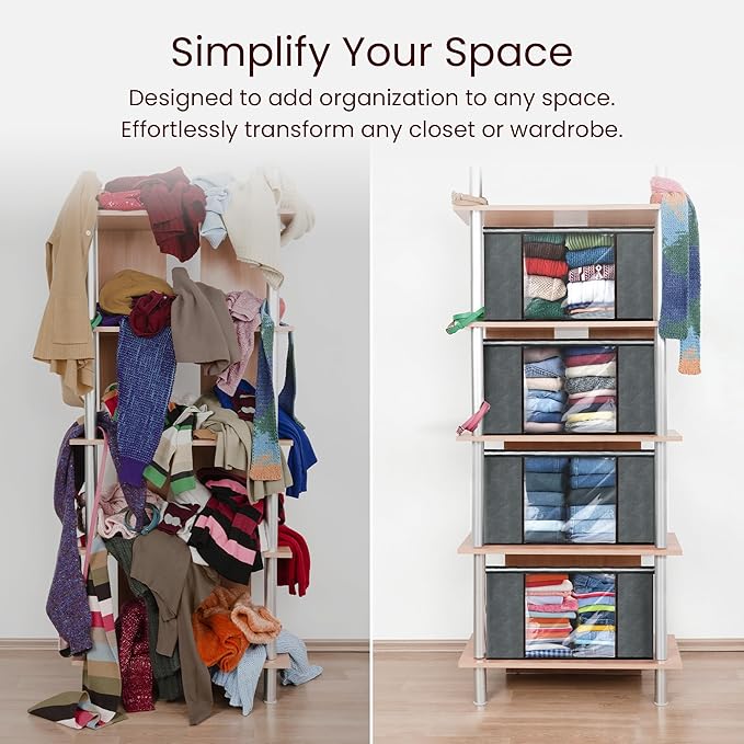 Reli. 60L Clothes Storage Bags (9 Pack) Closet Organizers, Storage Containers | Foldable Clothes Bins w/Lids, Handles | Large Bags for Storing Towels, Clothing, Toys, Blankets | Grey