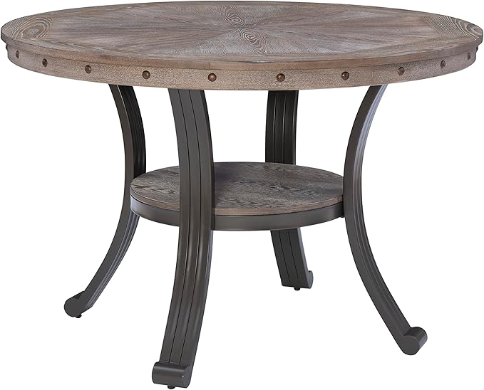 Powell Franklin Pewter Metal and Rustic Wood Table Dining