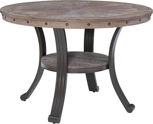 Powell Franklin Pewter Metal and Rustic Wood Table Dining