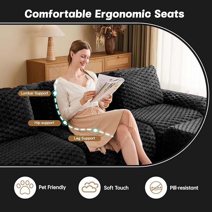 KEIKI 81.9" Loveseat Boneless Couches for Small Living Room, Compact Modular Sectional Velvet Sofa, Deep Seating Soft Upholstered Couch for Apartment Furniture, Modern Decor, Comfy Sofa Indoor, Black