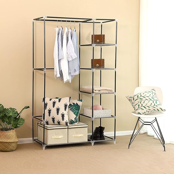 SONGMICS 43 Inch Portable Clothes Closet Wardrobe with Non-Woven Fabric and Hanging Rod Quick and Easy to Assemble Gray ULSF007G