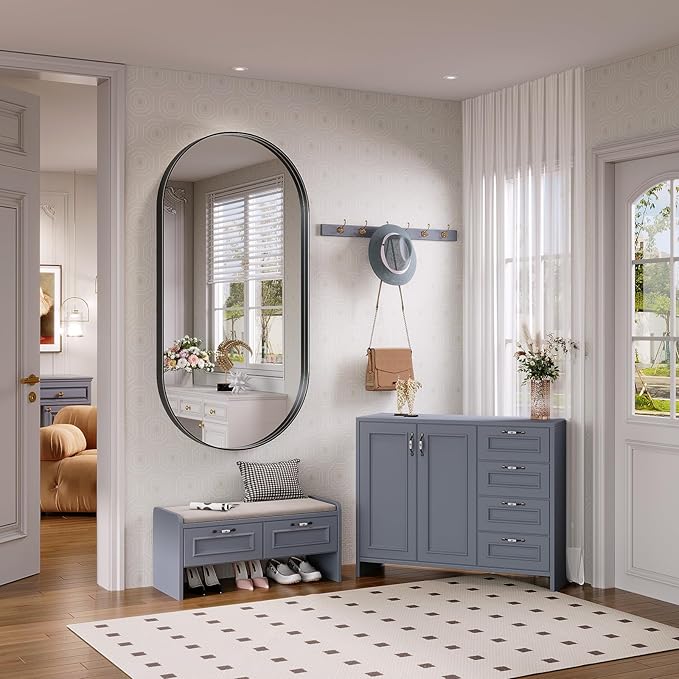 Oval Mirror, 30"×60" Black Bathroom Mirror, Oval Mirror for Bathroom, Black Vanity Mirror for Wall, Entryway, Living Room, Wall Mount Mirrors Hangs Vertical or Horizontal