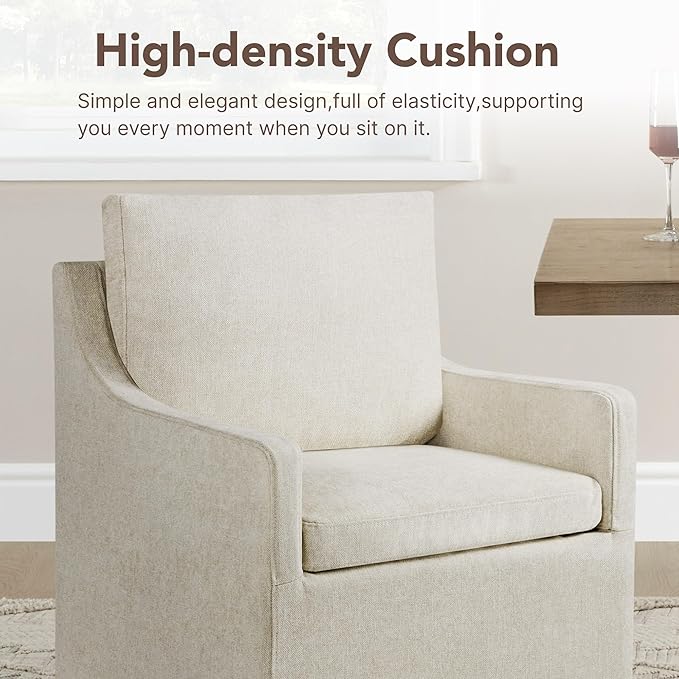 Upholstered Dining Chairs Set of 4, Modern Dining Room Chairs with Casters & Washable Cover, Rolling Accent Chair with Hidden Storage for Kitchen, Farmhouse, Living Room, Beige, 4 Box