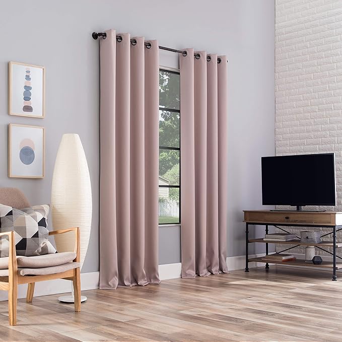 Sun Zero Nordic 2-pack Theater Grade Extreme 100% Blackout Grommet Curtain Panel Pair, 52" x 108", Blush
