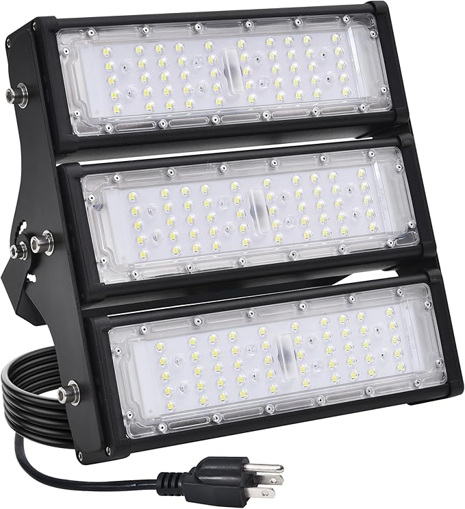 WERISE 150W Flood Lights Outdoor, IP66 Waterproof 30000LM 200LM/W Super Bright LED Stadium Light with Plug, 6000K Daylight White 100-277V Security Floodlight Lighting for Yard Parking Lot