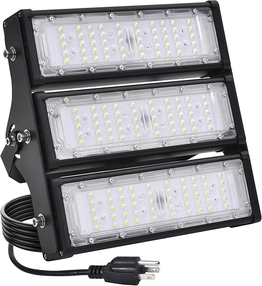WERISE 150W Flood Lights Outdoor, IP66 Waterproof 30000LM 200LM/W Super Bright LED Stadium Light with Plug, 6000K Daylight White 100-277V Security Floodlight Lighting for Yard Parking Lot