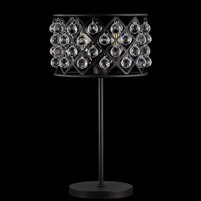 JONATHAN Y 22.5" Oil Rubbed Bronze 2-Light Crystal and Iron Table Lamp, Modern Glam Bedside Nightstand Lamp with Clear Crystal Spheres, UL Listed, LED Bulbs Included JYL9022A