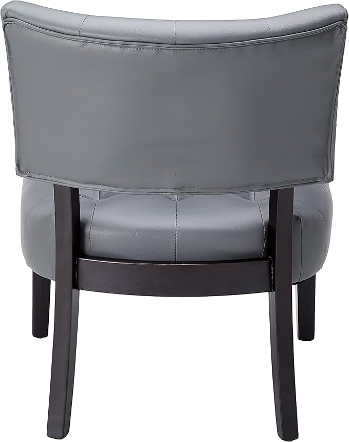 Roundhill Furniture Blended Leather Tufted Accent Chair with Oversized Seating, Gray