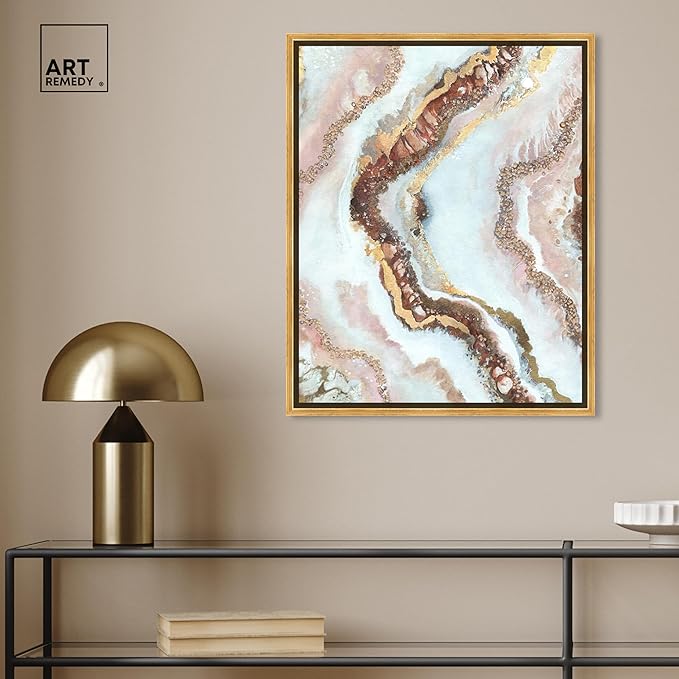 Art Remedy Blush Geode Framed Mineral, Agate & Geode 1 Piece Canvas Wall Art, 21.5" x 25.5", Gold Frame