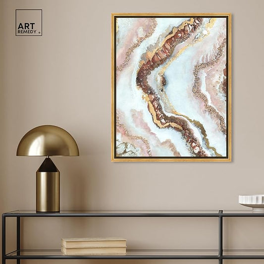 Art Remedy Blush Geode Framed Mineral, Agate & Geode 1 Piece Canvas Wall Art, 21.5" x 25.5", Gold Frame