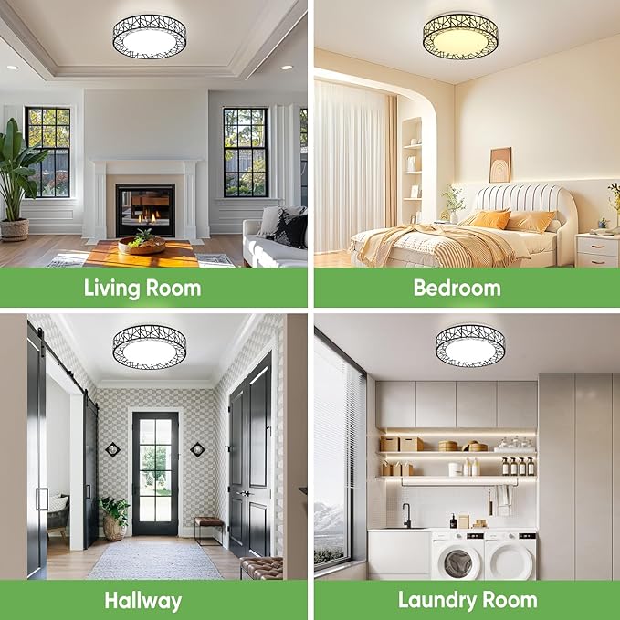 20 Inch Flush Mount Ceiling Light, Modern Black LED Ceiling Light Fixture, 42W 4000LM 2700-6500K Adjustable, Dimmable Ceiling Lights for Bedroom, Kitchen, Hallway, Bathroom, ETL Listed