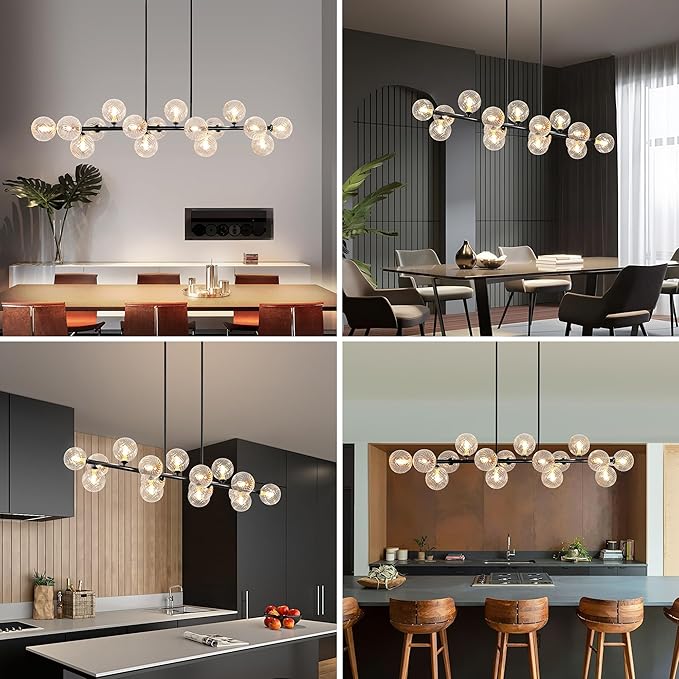 16-Light Linear Chandelier,Modern Chandeliers for Dining Room Light Fixture Large Black Sputnik Chandeliers 55" Clear Globe Sputnik Ceiling Light Fixture Large Chandelier Pendant Lights Kitchen Island