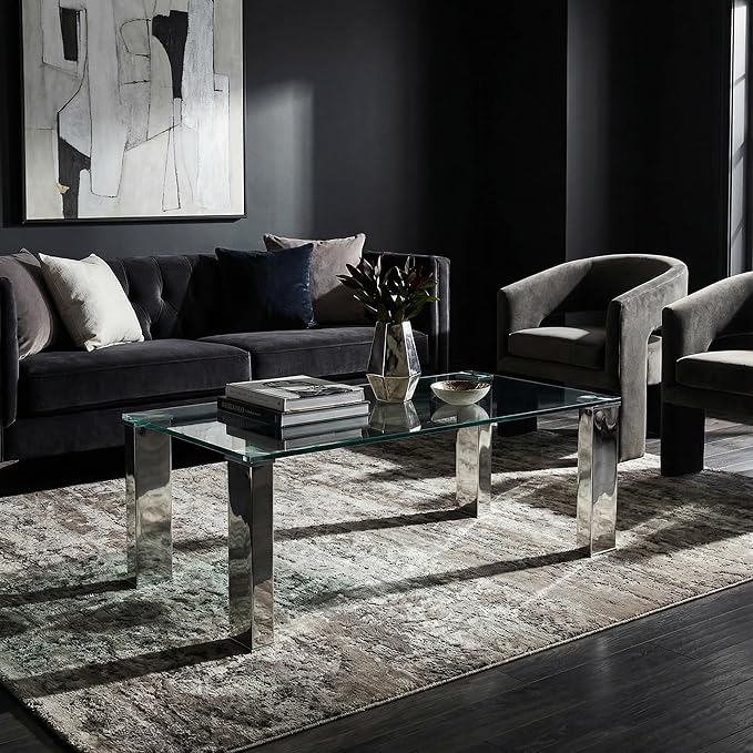 Cortesi Home Isaak Contemporary Glass Coffee Table with Chrome Finish