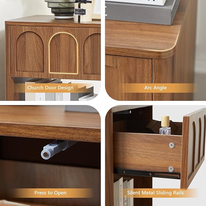 Small Nightstand Set of 2 with Storage, Accent Bedside Nightstand with Drawer, Mid Century Modern Bedroom Bed Side Table for Small Spaces, Dorm, Living Room, Couch Sofa Chair - Walnut