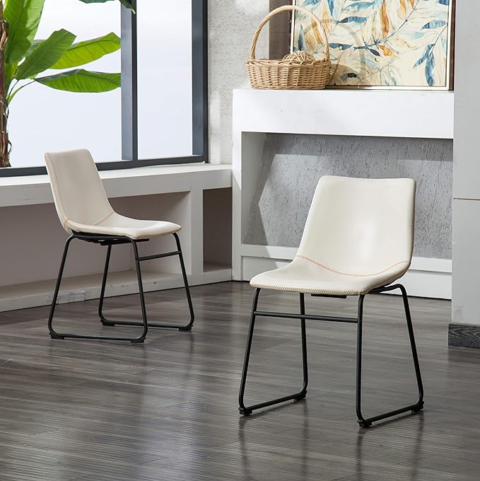 Roundhill Furniture Lotusville Vintage PU Leather Dining Chairs, Set of 2, White