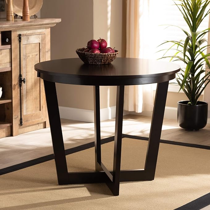 Baxton Studio Alayna Modern and Contemporary Dark Brown Finished 35-Inch-Wide Round Wood Dining Table