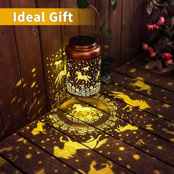 Horse Solar Lanterns Outdoor Waterproof Garden Decor Birthday Gifts for Women Men Horse Hanging Solar Lights Metal Bird Decorative Lantern for Yard, Patio, Lawn,Porch,Deck