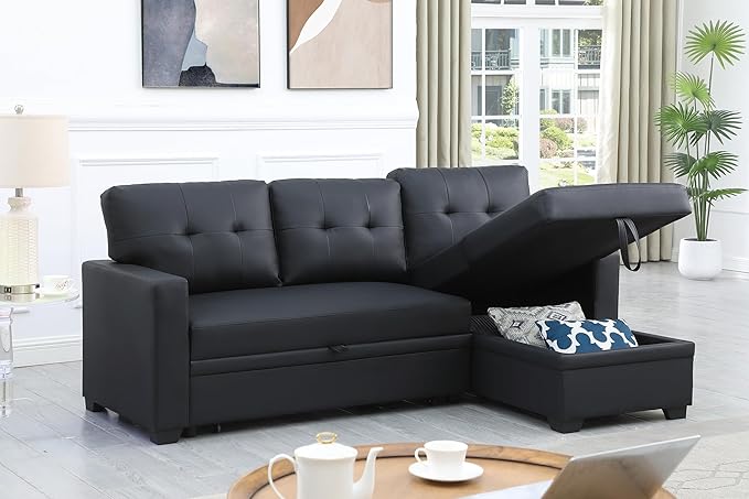 Ball & Cast L-Shape Reversible Sectional Sleeper Sofa Bed 4 in 1 Pull Out Couch with Storage Chaise & Removable Back Cushions,Convertible Sleeper Corner Couch Pull-Out Sofa Bed for Living Room,Office