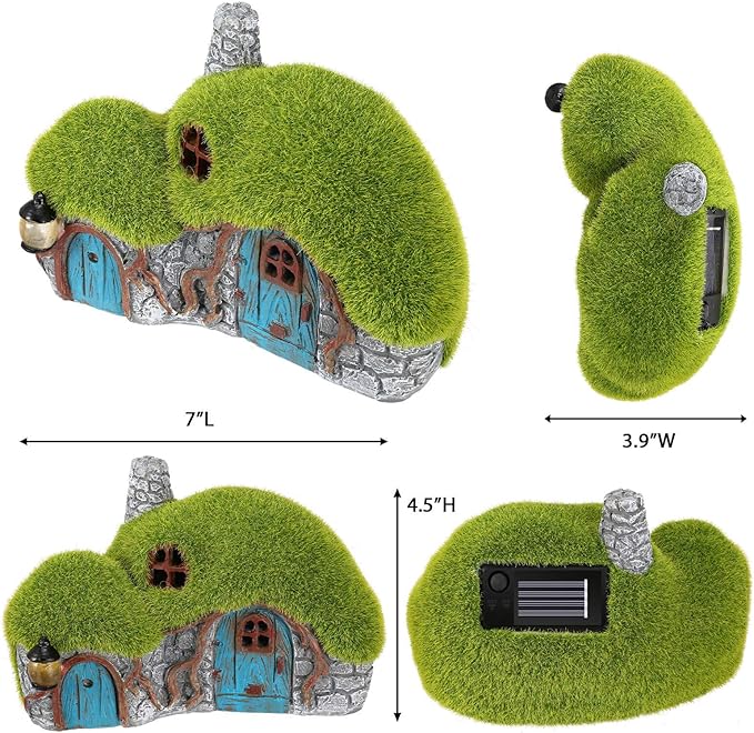 Outdoor Figurine Lights Garden House Statue and Mushroom Fairy House Decor Outdoor Statues with Solar Lights Garden for Patio Lawn Yard Ornaments, Housewarming Gift