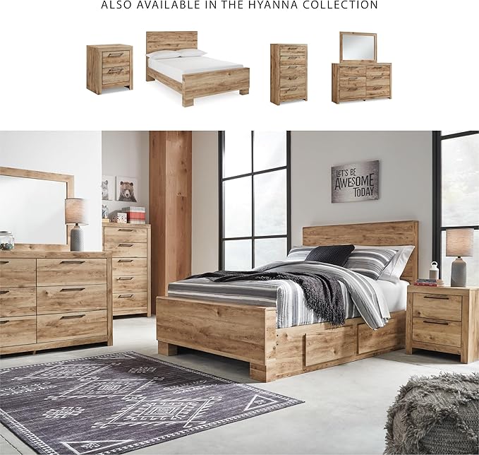Signature Design by Ashley Hyanna Rustic Contemporary 2 Drawer Nightstand with 2 USB Charging Ports, Wood, 24.37" High, Light Golden Brown Finish