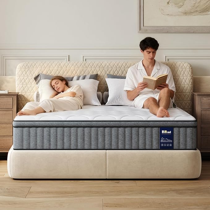 BBMI King Mattress in a Box, Medium Firm 12 Inch King Mattress with Extra Lumbar Support, Hybrid Mattresses with Gel Memory Foam and Pocket Springs, Strong Edge Support, Pressure Relief