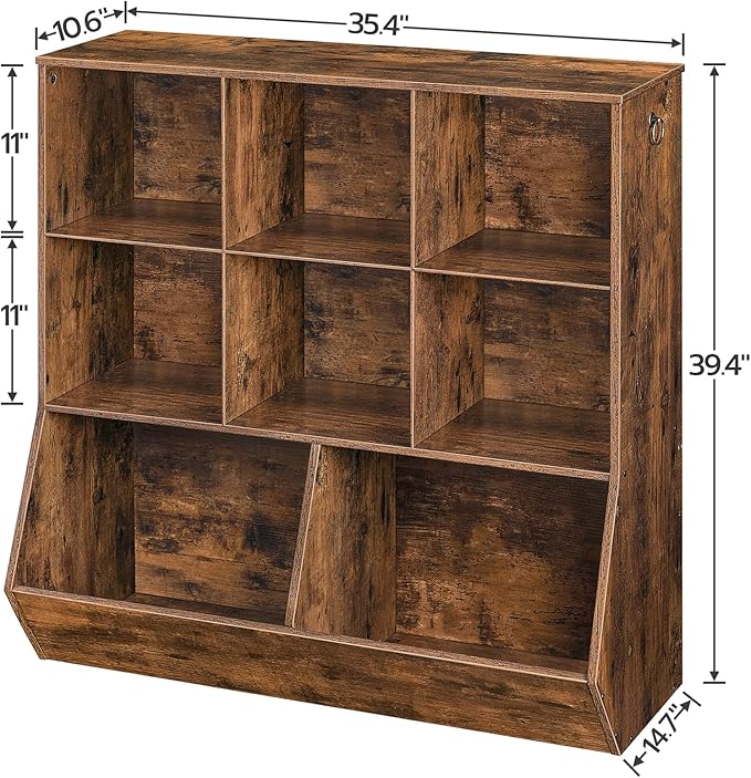 HOOBRO Kids Bookshelf, Toy Storage Cabinet, Kids Toy Organizer, 8 Cubicles, Bookcase Footboard, Bookshelf for Kids, for Playroom, Bedroom, Nursery, School, Rustic Brown FG35CW01G1
