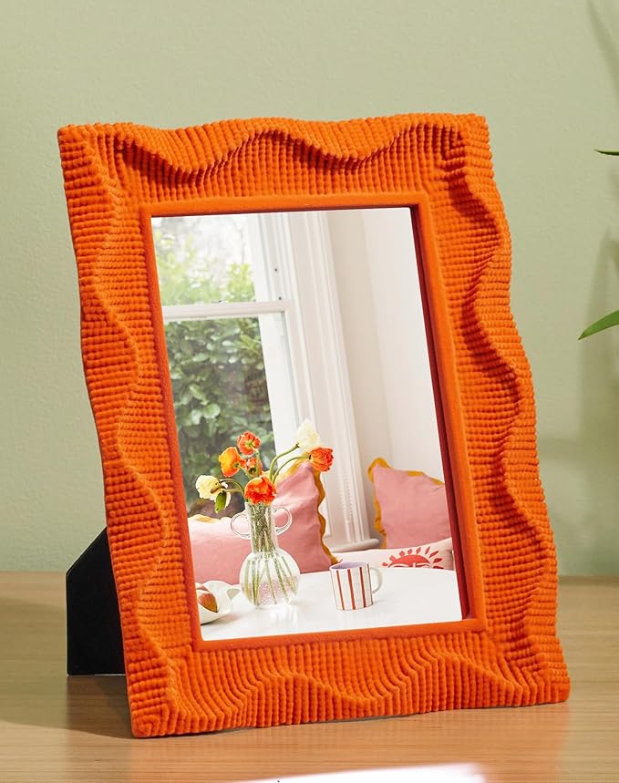 Funky Decorative Mirror for Desk and Art Gallery, 7.5x5.7 Small Wall Decor Mirror for Apartment Dorm Dresser Bedroom Nursery, Teen Girl Birthday Graduation Gift (Orange)