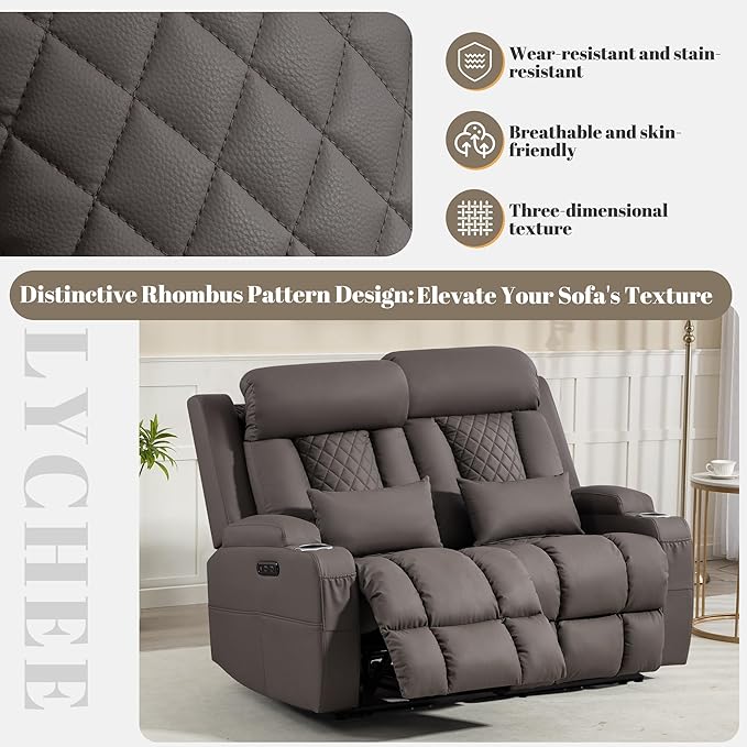 Zero Wall Hugger Power Reclining Loveseat with Adjustable Headrest, Power Loveseat Recliner Sofa with USB&Type-C Ports, Wall Hugger Reclining Loveseat for Living Room (PU Brown, 2 Seater) | Cat-Proof Leather