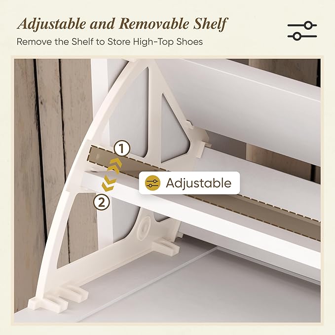 Semiocthome Farmhouse Shoe Storage Cabinet with 2 Flip Drawers, 31.5"(W) Freestanding Shoe Organizer with Barn Door and Metal Handles for Entryway, Rustic Narrow Slim Shoe Rack Cabinet - White