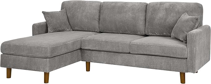Eafurn L Shaped Modular Sectional Sofa with Left Chaise Lounge, 3 Seater Corner Sectional Couch Corduroy Upholstered Sofa Set w/Thickness Seat Cushions for Living Room Apartment | Wooden Frame, Removable Cushions, pocket spring, Easy Assembly