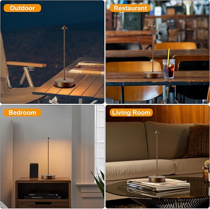 SAKRINGT 2 Pack Cordless Table Lamps Rechargeable, 6000mAh Battery Operated Waterproof Stepless Dimming Modern Portable LED Table Light for Restaurant Dining Patio Outdoor