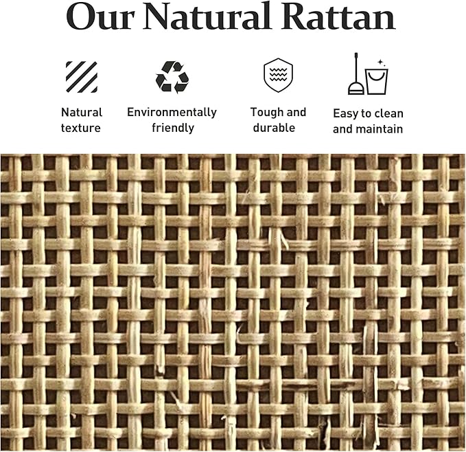 Rattan Sideboard, Kitchen Sideboard Cabinet with Adjustable Storage Shelf, Accent Buffet Cabinet with Rattan Doors, Wood Cabinet Organizer for Dining Room, Hallway, Living Room, Coffee