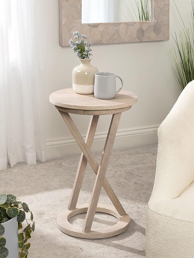 Kate and Laurel Aja Modern Round Side Table; 15 x 15 x 23; White; Decorative Modern Geometric Wood Bedroom Nightstand Table with Circular Tabletop and Unique Slanted Legs