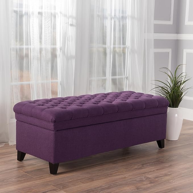 Ball & Cast 50" Button Tufted Upholstered Entryway Storage Bench, Padded Bed of End Ottoman Stool w/Safety Hinges&Spacious Storage&Wood Legs, Longer&Wider-Benches for Living Bedroom Kitchen, Purple
