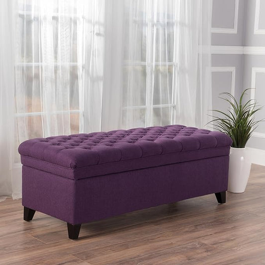 Ball & Cast 50" Button Tufted Upholstered Entryway Storage Bench, Padded Bed of End Ottoman Stool w/Safety Hinges&Spacious Storage&Wood Legs, Longer&Wider-Benches for Living Bedroom Kitchen, Purple