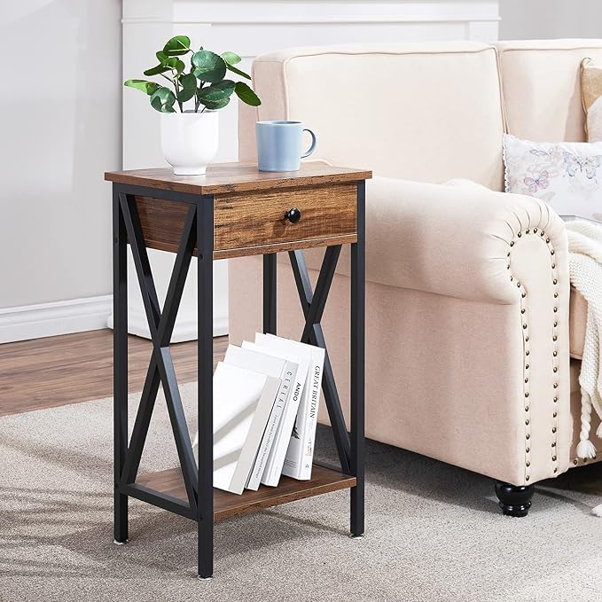 VECELO Modern Nightstand Set 2,27.6 Inch Tall Bedside Table with Drawer and Storage Shelf,Solid Wood Night Stand Bedroom Furniture for Living Room, Bedroom, Entryway